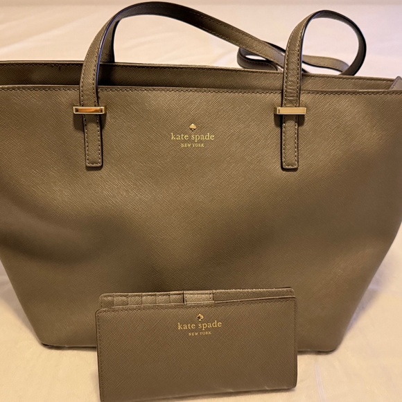Taupe Kate Spade New York Cedar Street Harmony Leather Tote Bag and Wallet - Picture 1 of 2